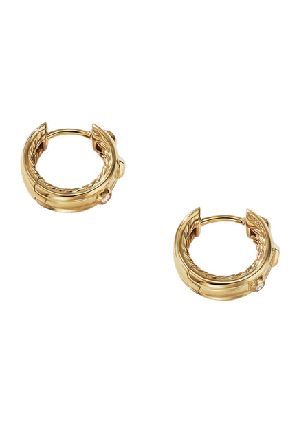 Renaissance Huggie Hoop Earrings, 18k Yellow Gold with Diamonds
